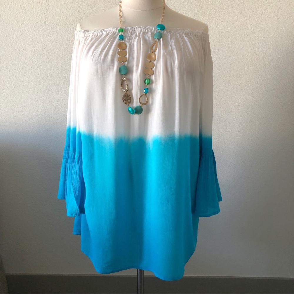 Teal and White On or Off Shoulder Tunic